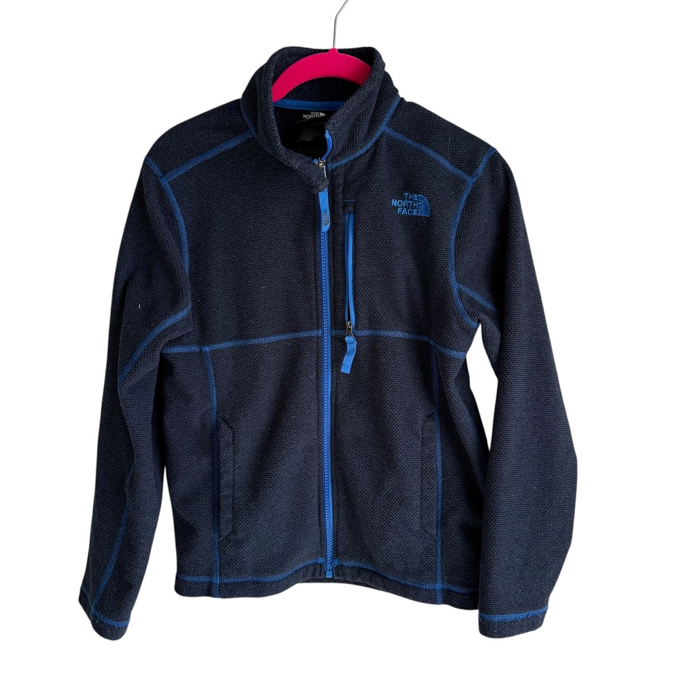 THE NORTH FACE Boys Blue Mock‎ Neck Waffle Knit Full Zip Jacket, M